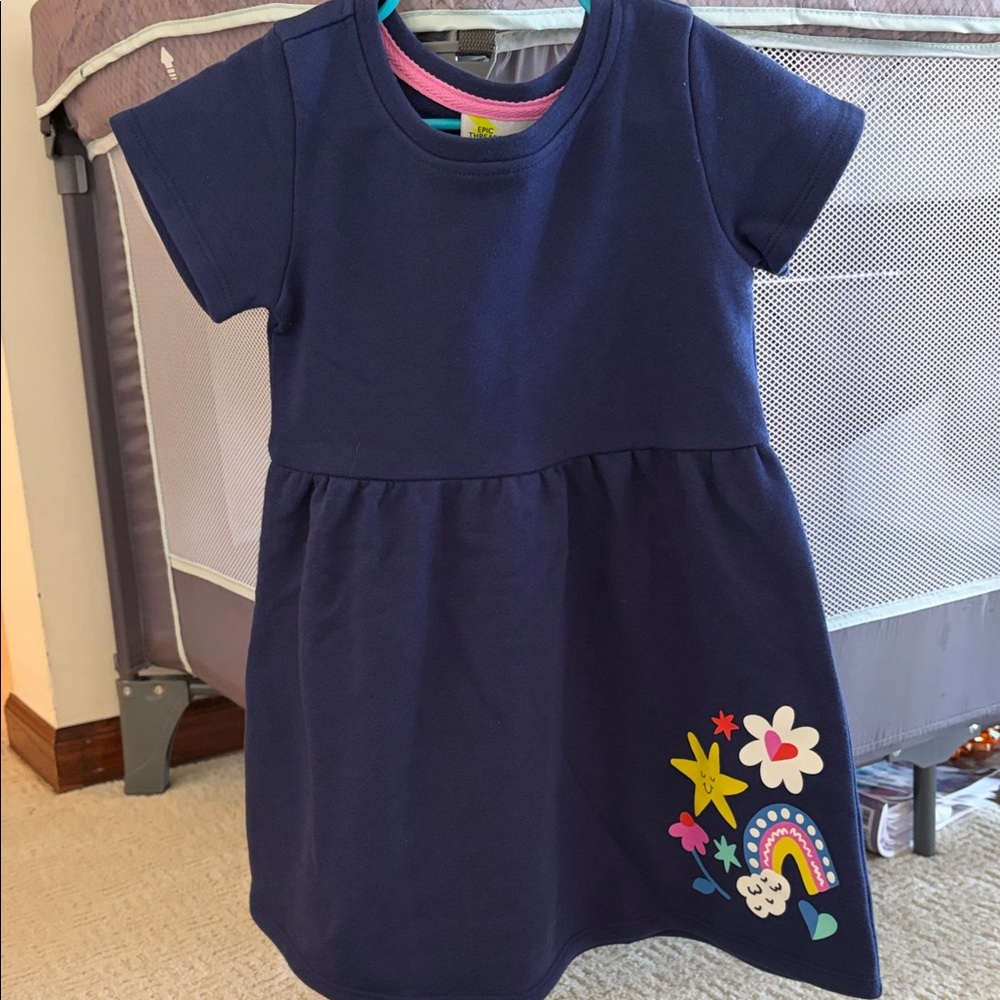 Epic Threads Navy Dress with Colorful Rainbow and Star Accents